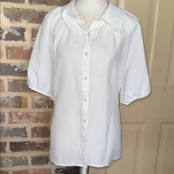 Antonio Melani Linen Blend Button Up Blouse Pouf Short Sleeve Sz XL - Picture 2 of 14